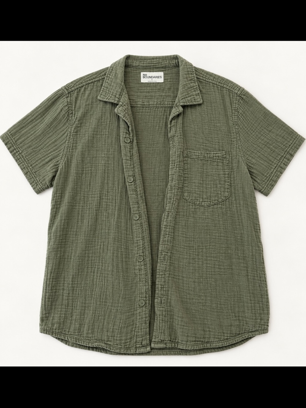 No Boundaries Olive Green Short-Sleeve Button-Up Shirt